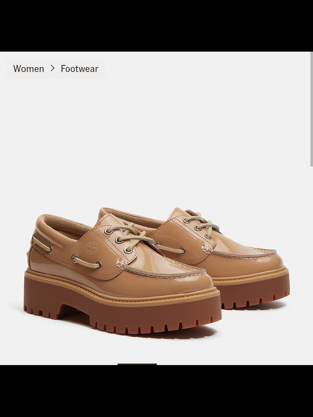 Timberland Womens Stone Street Platform Boat Shoe  Color: Beige Patent Leather